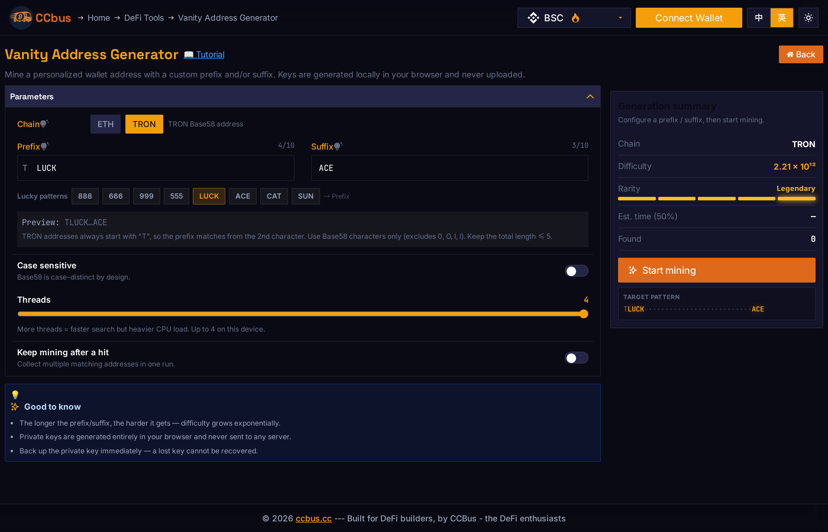 TRON with prefix and suffix filled